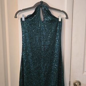 Teal Sequin Halter Dress